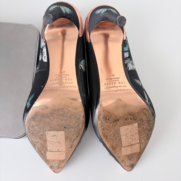 Ted Baker Kawaap Floral Print Stiletto Heels Black Rose Gold Butterfly Sz 7 - Picture 7 of 7